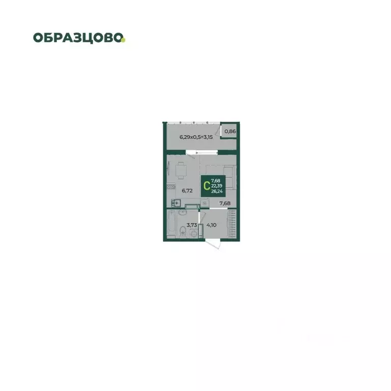 Студия Краснодарский край, Краснодар Образцово мкр,  (26.24 м) - Фото 0