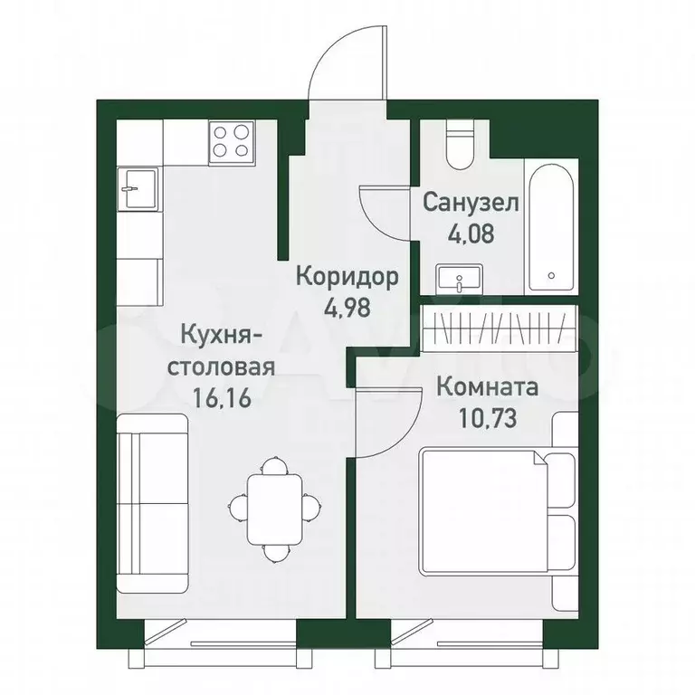 2-к. квартира, 36,2 м, 7/7 эт. - Фото 0