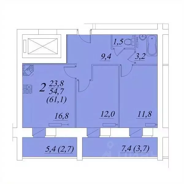 2-к кв. Вологодская область, Вологда Южный мкр,  (61.1 м) - Фото 1