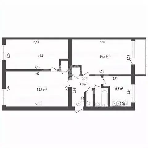 3-к кв. Тамбовская область, Тамбов Мичуринская ул., 181к2 (60.5 м) - Фото 1