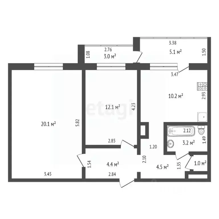 2-к кв. Саха (Якутия), Якутск ул. Хабарова, 19/4 (55.0 м) - Фото 1