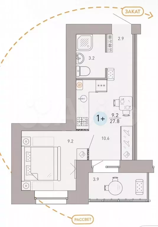 Квартира-студия, 27,8 м, 4/9 эт. - Фото 0