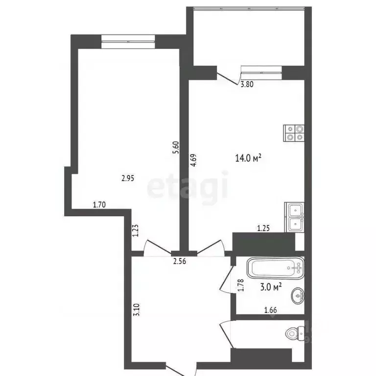 1-к кв. Тюменская область, Тюмень ул. Бориса Житкова, 7к1 (39.6 м) - Фото 2