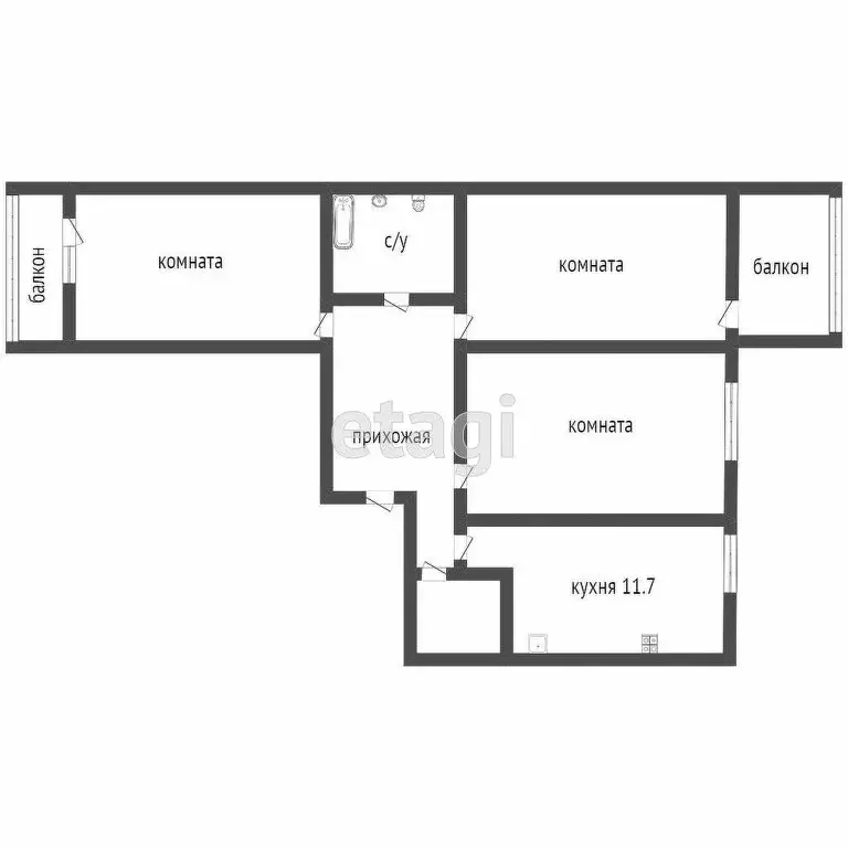 3-комнатная квартира: Томск, улица Смирнова, 30 (61 м) - Фото 1