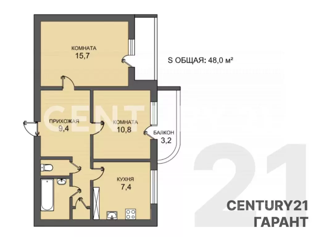 2-к кв. Санкт-Петербург ул. Котина, 7К1 (48.0 м) - Фото 2