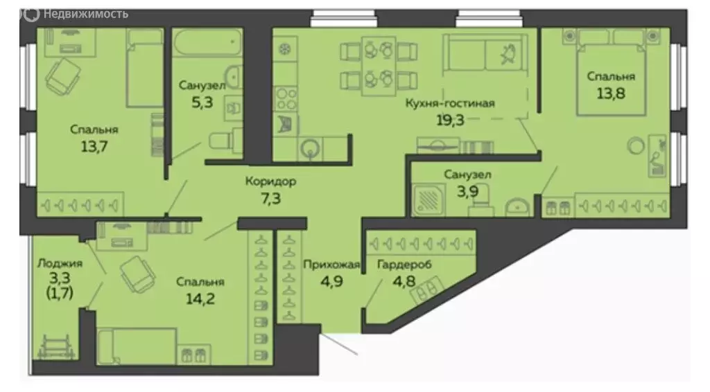 3-комнатная квартира: Екатеринбург, улица 8 Марта, 204Г (89 м) - Фото 0