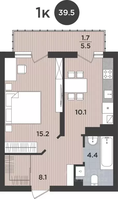 1-к кв. Калининградская область, Калининград Тихорецкая ул. (39.5 м) - Фото 1