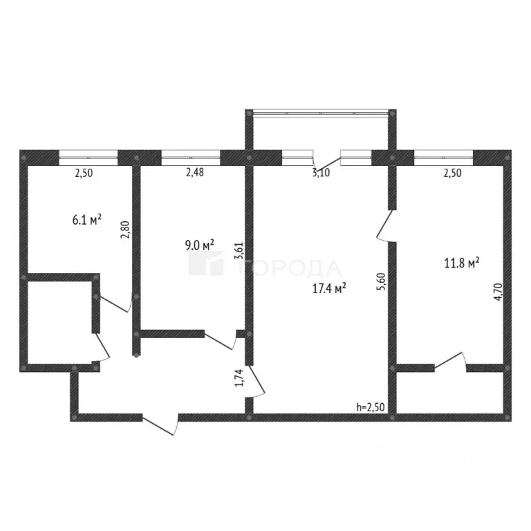3-к кв. Кемеровская область, Новокузнецк ул. Циолковского, 60 (57.3 м) - Фото 2