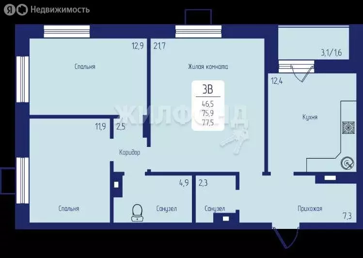 3-комнатная квартира: Красноярск, Свободный проспект, 66 (77 м) - Фото 0