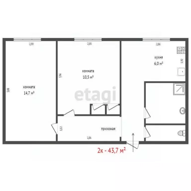 2-к кв. Свердловская область, Екатеринбург ул. Хохрякова, 102 (43.7 м) - Фото 2