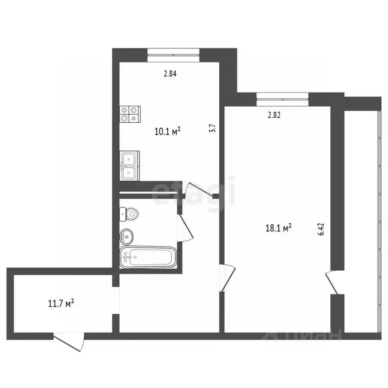 1-к кв. Татарстан, Набережные Челны бул. Кол Гали, 25В (43.3 м) - Фото 2