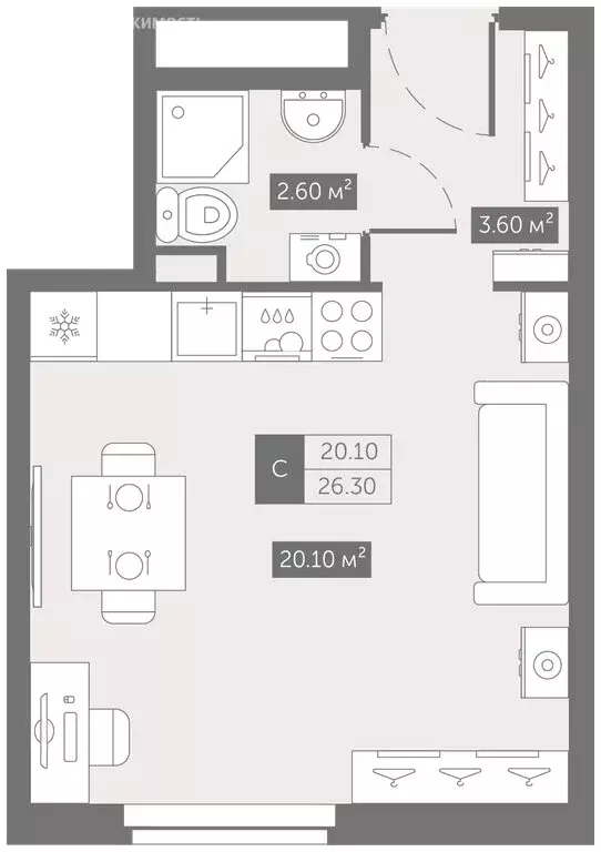 Квартира-студия: Санкт-Петербург, Архивная улица, 3к1 (26.3 м) - Фото 1
