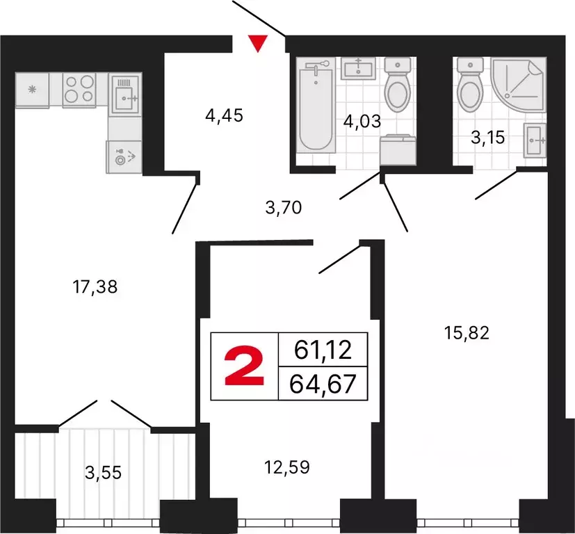 2-к кв. Свердловская область, Екатеринбург ул. Студенческая, 1Нк4 ... - Фото 1