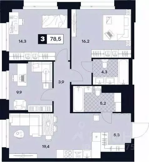 3-к кв. Москва Лодочная ул., 27К2 (78.5 м) - Фото 0
