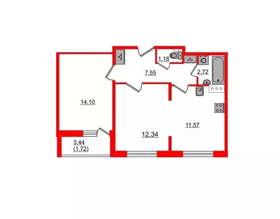 2-комнатная квартира: Кудрово, Центральная улица, 52 (51.18 м) - Фото 1