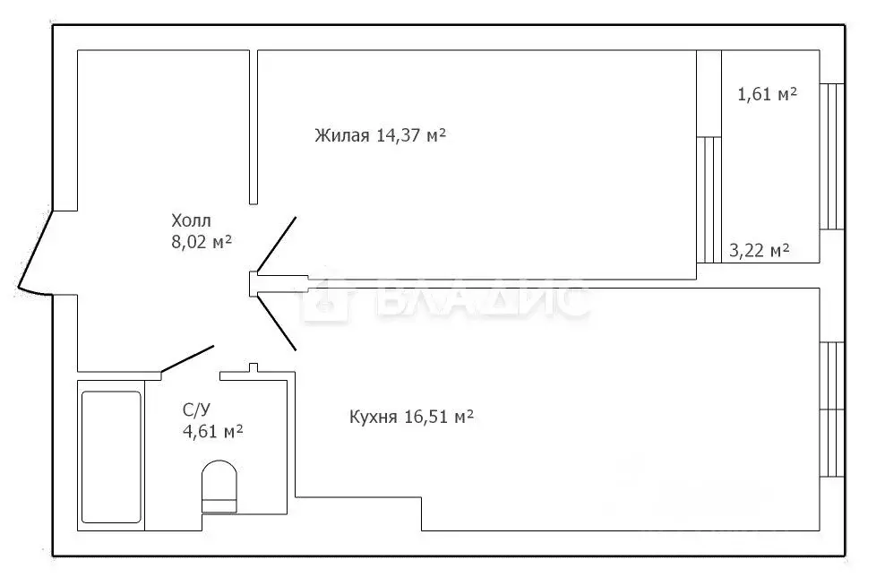 1-к кв. Калининградская область, Гурьевский муниципальный округ, пос. ... - Фото 1
