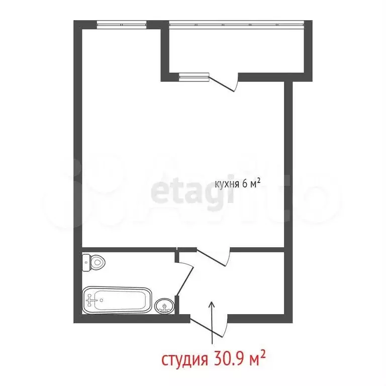 Квартира-студия, 30,9 м, 2/25 эт. - Фото 1