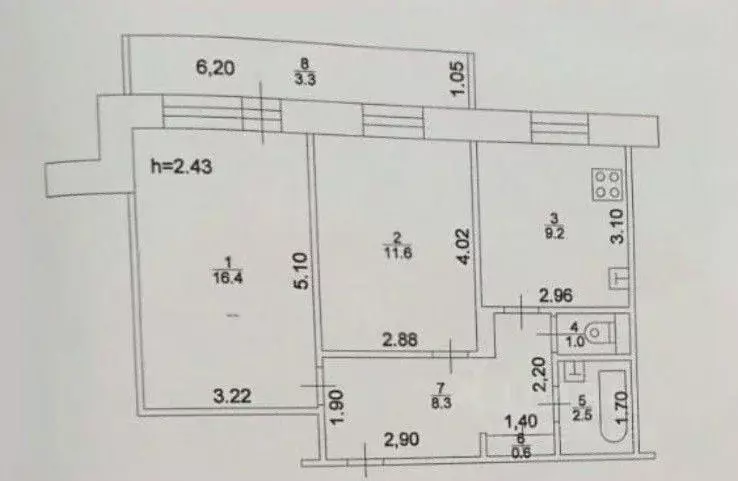 2-к кв. Татарстан, Казань ул. Рихарда Зорге, 97 (52.9 м) - Фото 2