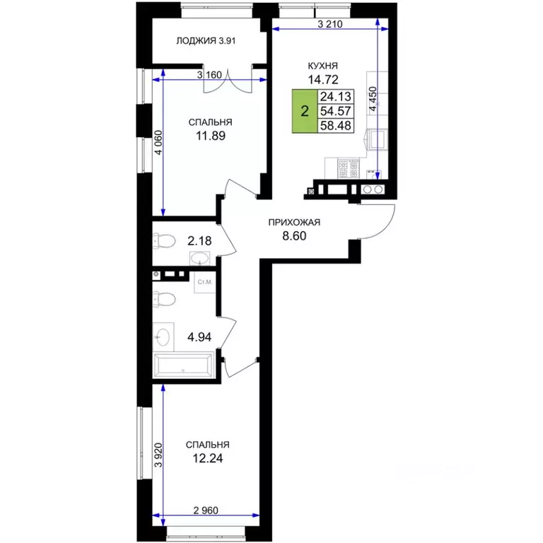 2-к кв. Калининградская область, Гурьевск Включи жилой комплекс (56.53 ... - Фото 1