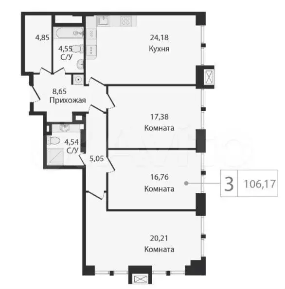 3-к. квартира, 106 м, 4/23 эт. - Фото 0