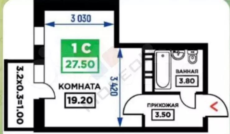 Квартира-студия, 26,6 м, 14/19 эт. - Фото 0