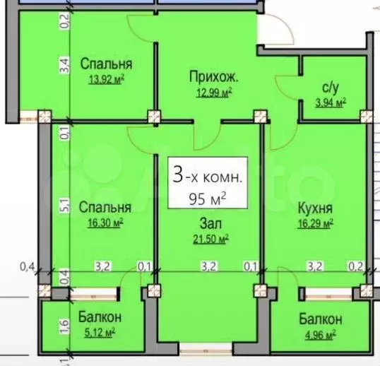 3-к. квартира, 95 м, 11/12 эт. - Фото 1