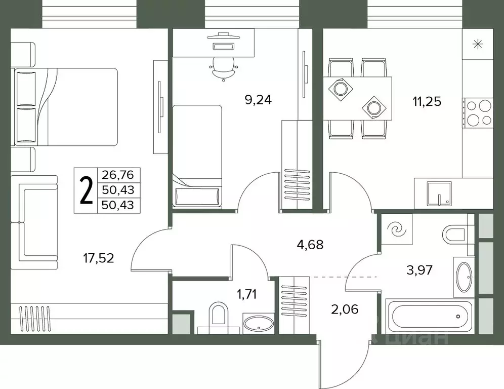 2-к кв. Московская область, Серпухов  (50.43 м) - Фото 1