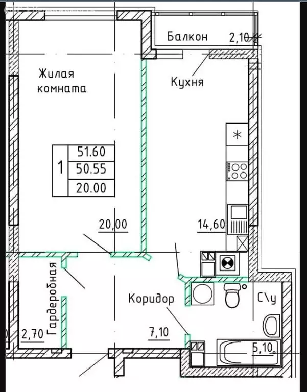 1-комнатная квартира: Калининград, ул. Орудийная (51.6 м) - Фото 0