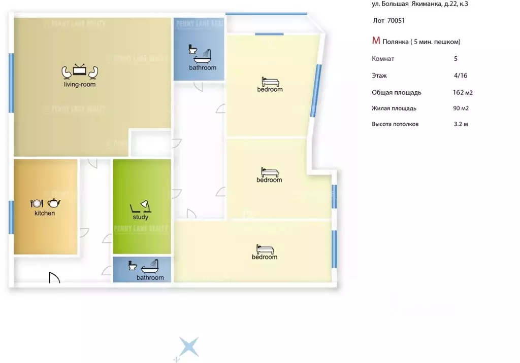 5-к кв. Москва ул. Большая Якиманка, 22К3 (162.0 м) - Фото 2