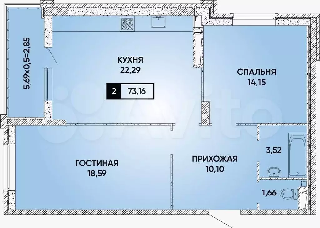 2-к. квартира, 76 м, 22/24 эт. - Фото 0