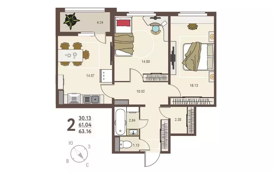 Продаётся 3-к квартира, 63.16 м - Фото 0