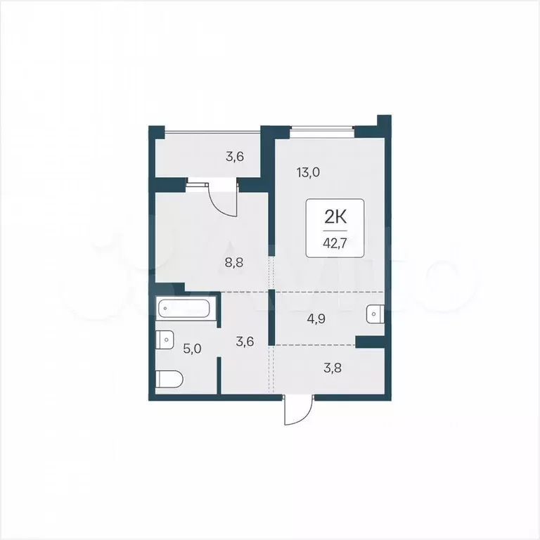 2-к. квартира, 42,7 м, 13/18 эт. - Фото 0