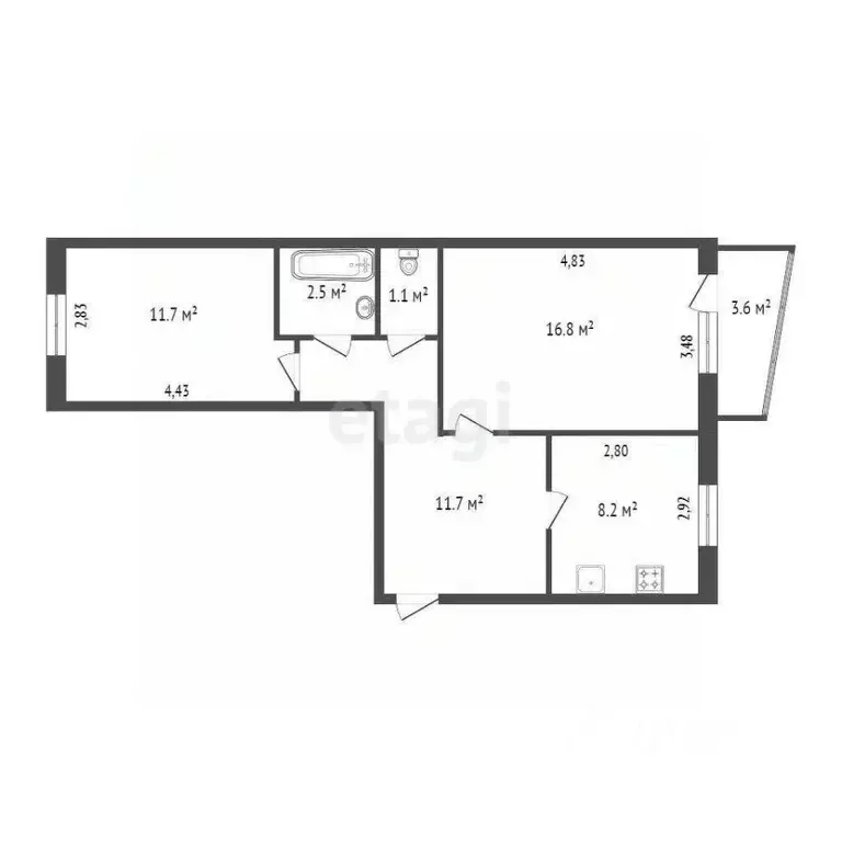 2-к кв. Ханты-Мансийский АО, Сургут проезд Дружбы, 12 (52.0 м) - Фото 1