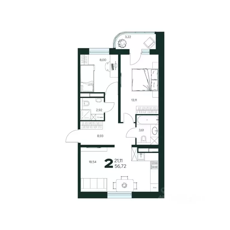2-к кв. Московская область, Химки Сходня мкр, Первомайская ул., ... - Фото 1