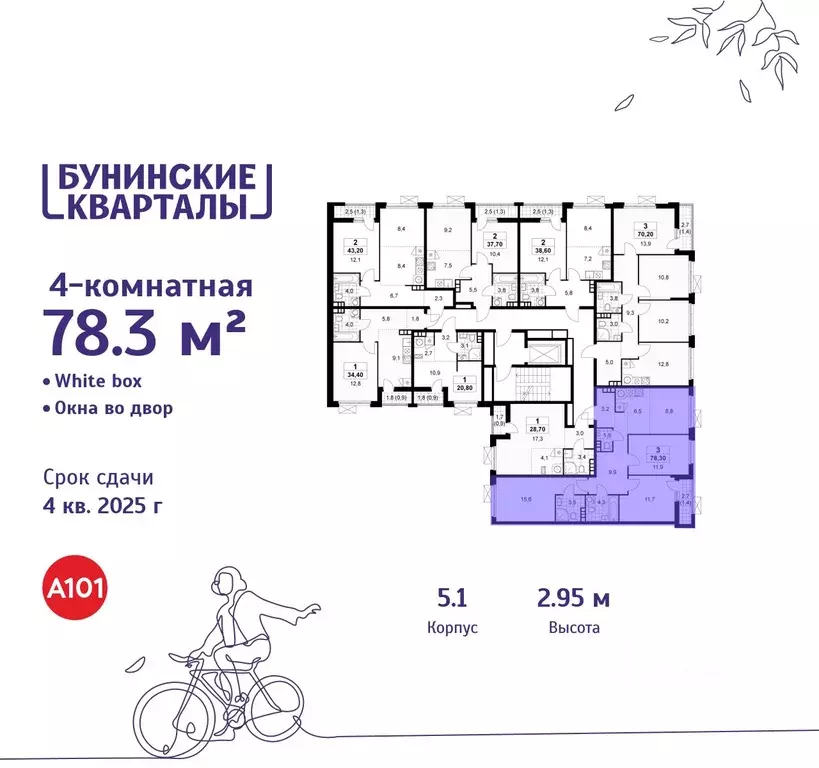 4-к кв. Москва Бунинские Кварталы жилой комплекс, 5.1 (78.3 м) - Фото 1