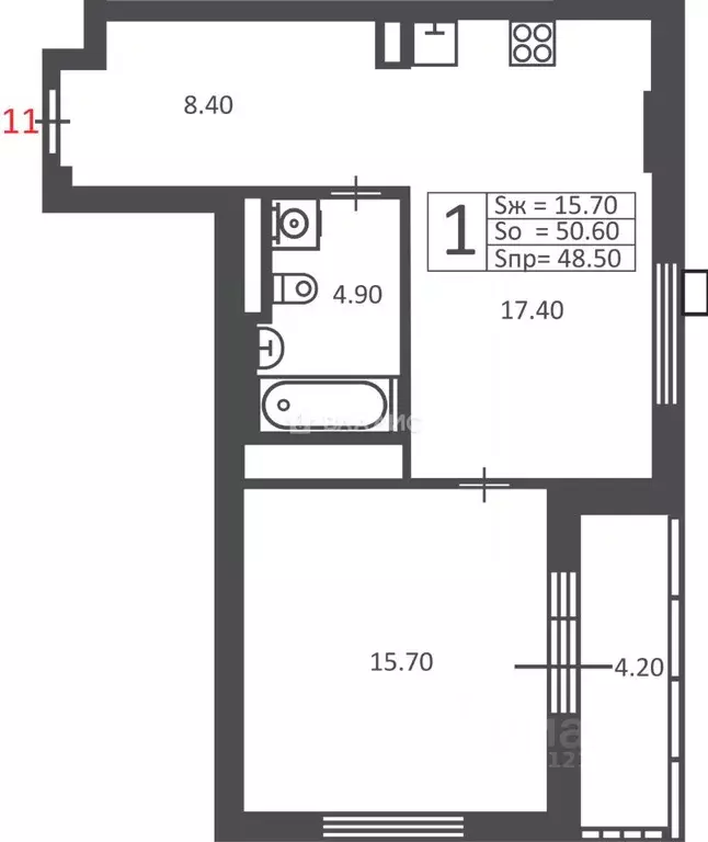 1-к кв. Москва 3-я Прядильная ул., 10 (48.5 м) - Фото 1