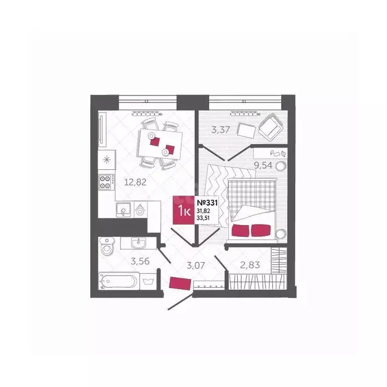 1-к кв. Тульская область, Тула ш. Калужское, 20к3 (33.5 м) - Фото 1