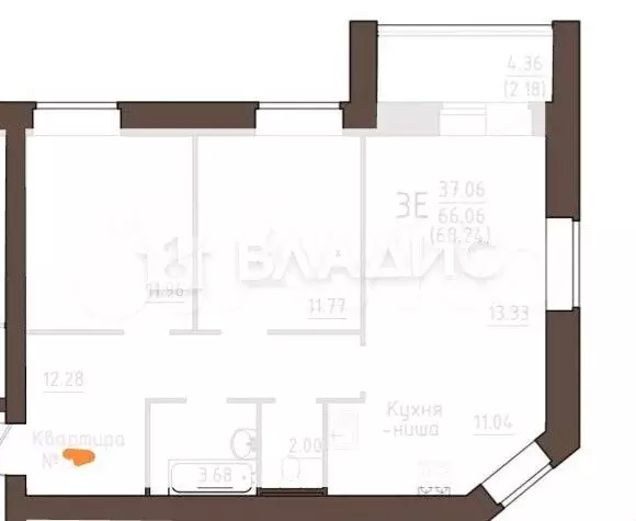 2-к. квартира, 69 м, 2/12 эт. - Фото 0