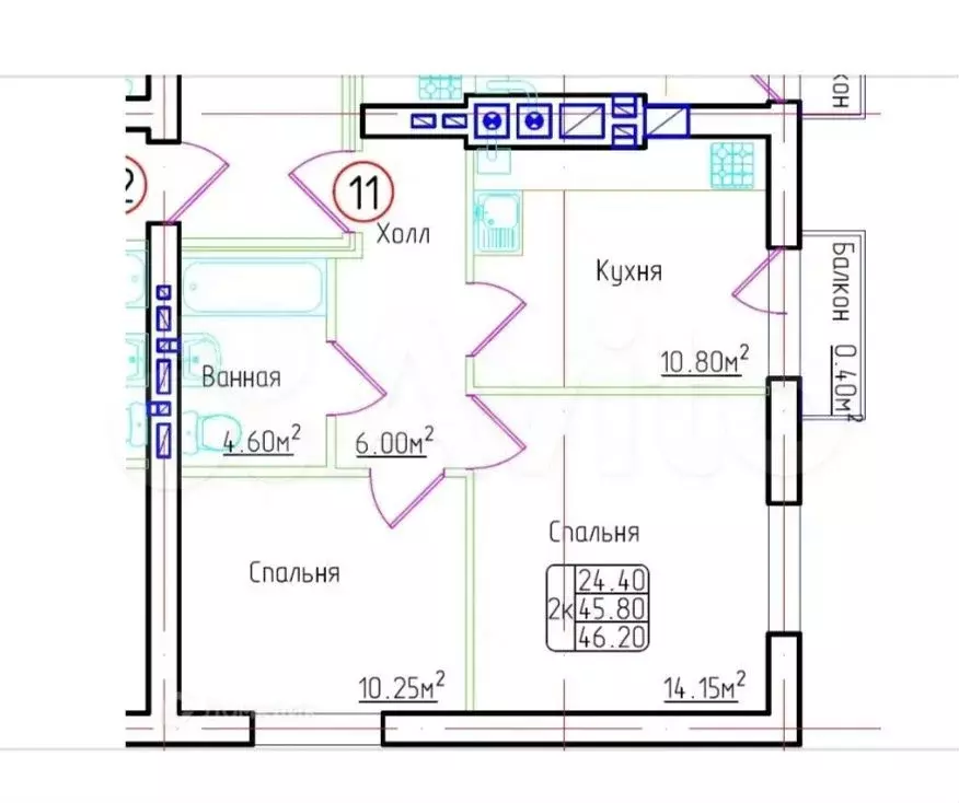 2-к. квартира, 46,2 м, 2/8 эт. - Фото 0