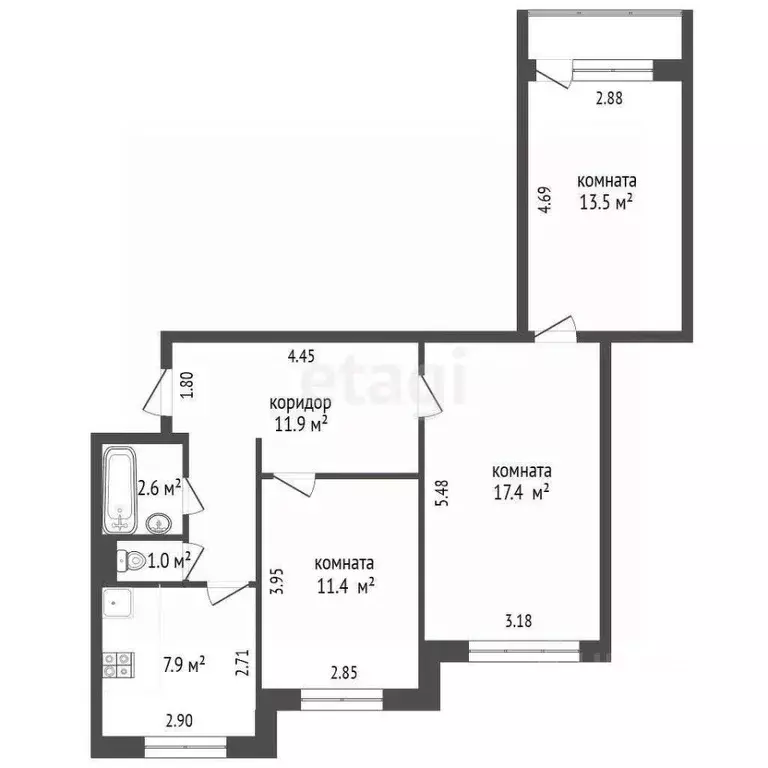 3-к кв. Ямало-Ненецкий АО, Новый Уренгой Мирный мкр, 3/1 (65.7 м) - Фото 2