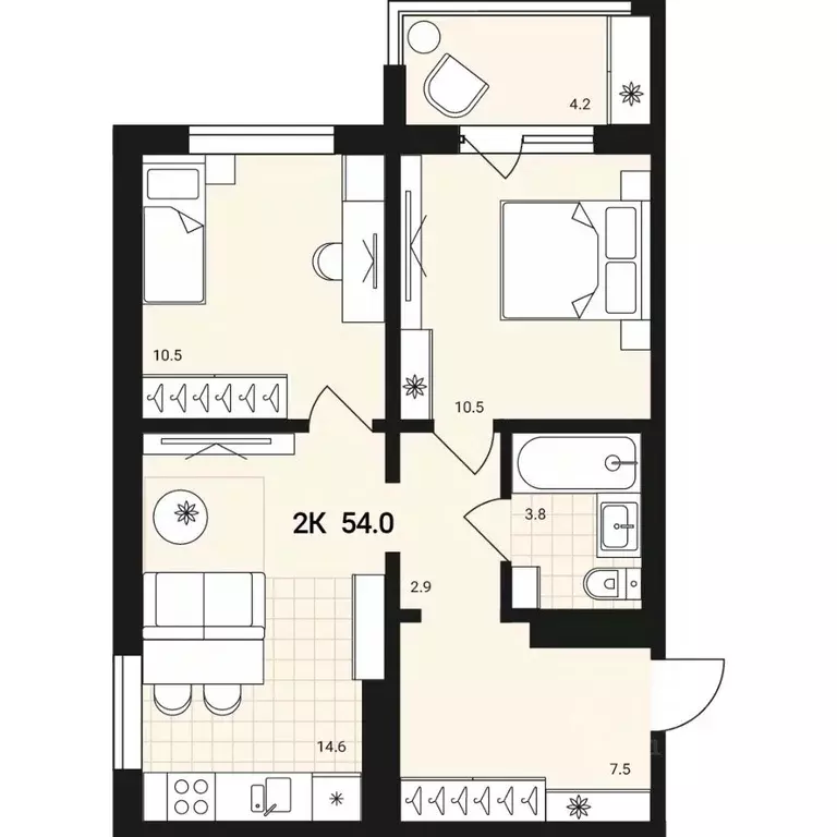 2-к кв. Новосибирская область, Обь Геодезическая ул., 29 (54.0 м) - Фото 1