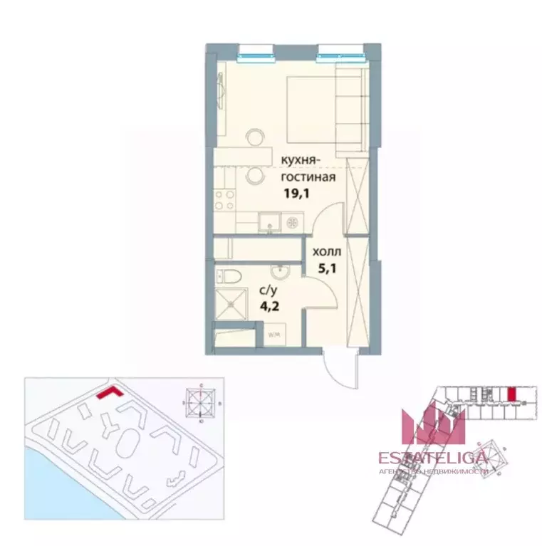 Студия Москва Шелепихинская наб., 34к5 (30.0 м) - Фото 1