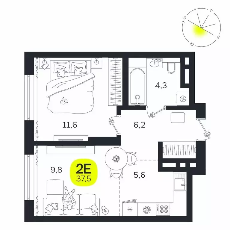 2-комнатная квартира: Екатеринбург, жилой район Южная Ботаника, ЖК ... - Фото 1