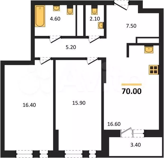 2-к. квартира, 70 м, 18/18 эт. - Фото 0