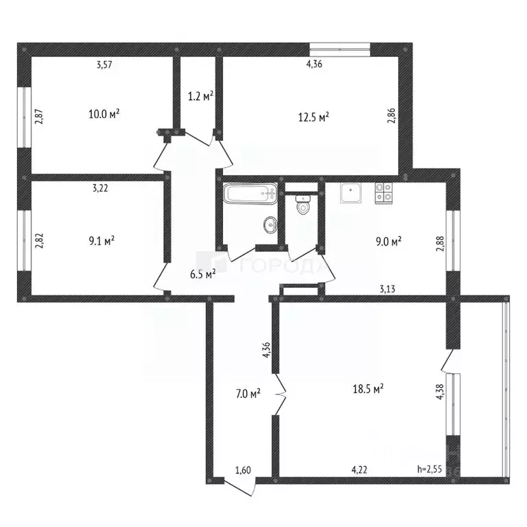 4-к кв. Кемеровская область, Новокузнецк ул. Космонавтов, 10 (78.6 м) - Фото 2