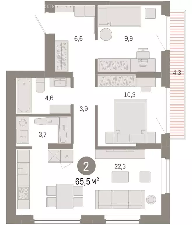 2-комнатная квартира: Новосибирский район, рабочий посёлок Краснообск, ... - Фото 1