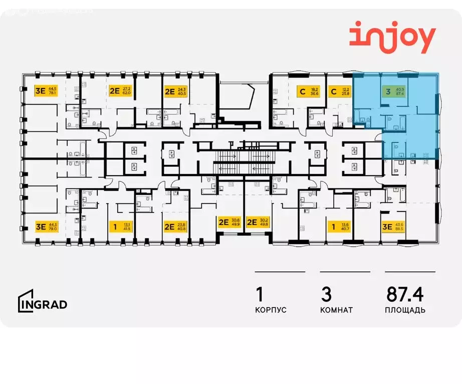 3-комнатная квартира: Москва, жилой комплекс Инджой (87.4 м) - Фото 1