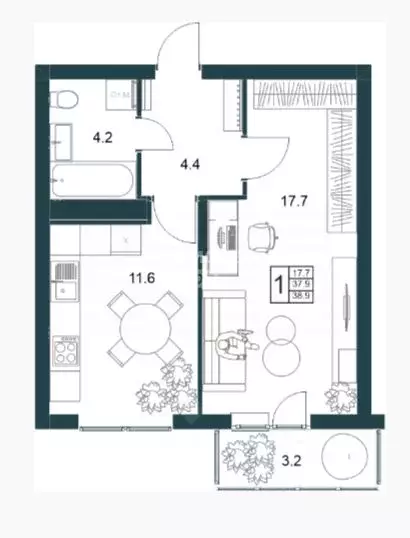1-к кв. Липецкая область, Липецк Минская ул. (38.9 м) - Фото 2