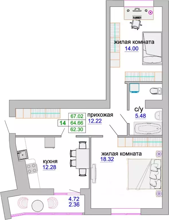 2-к кв. Калининградская область, Зеленоградск ул. Тургенева, 16А (65.4 ... - Фото 0