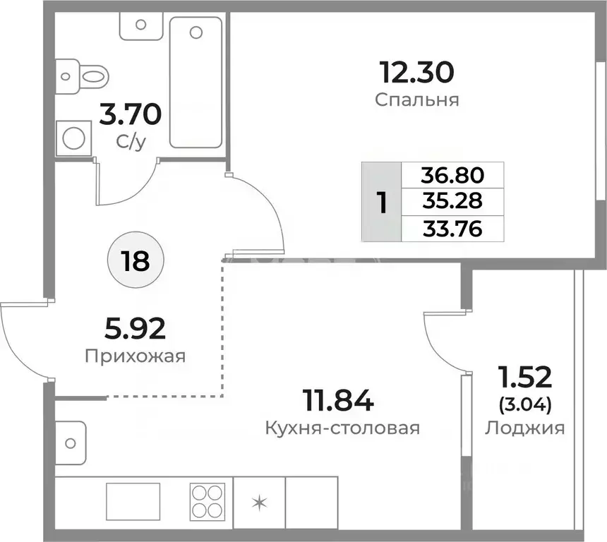 1-к кв. Калининградская область, Калининград Пригородная ул., 18 (35.8 ... - Фото 1